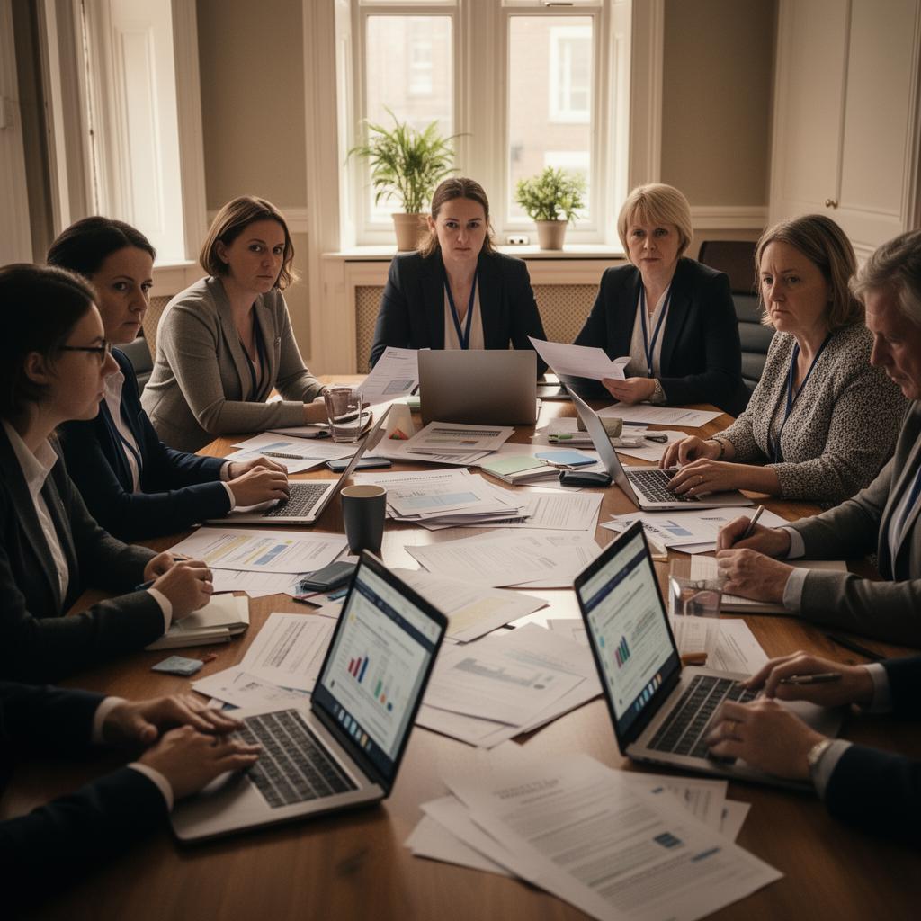 Social care leadership team in a strategy meeting